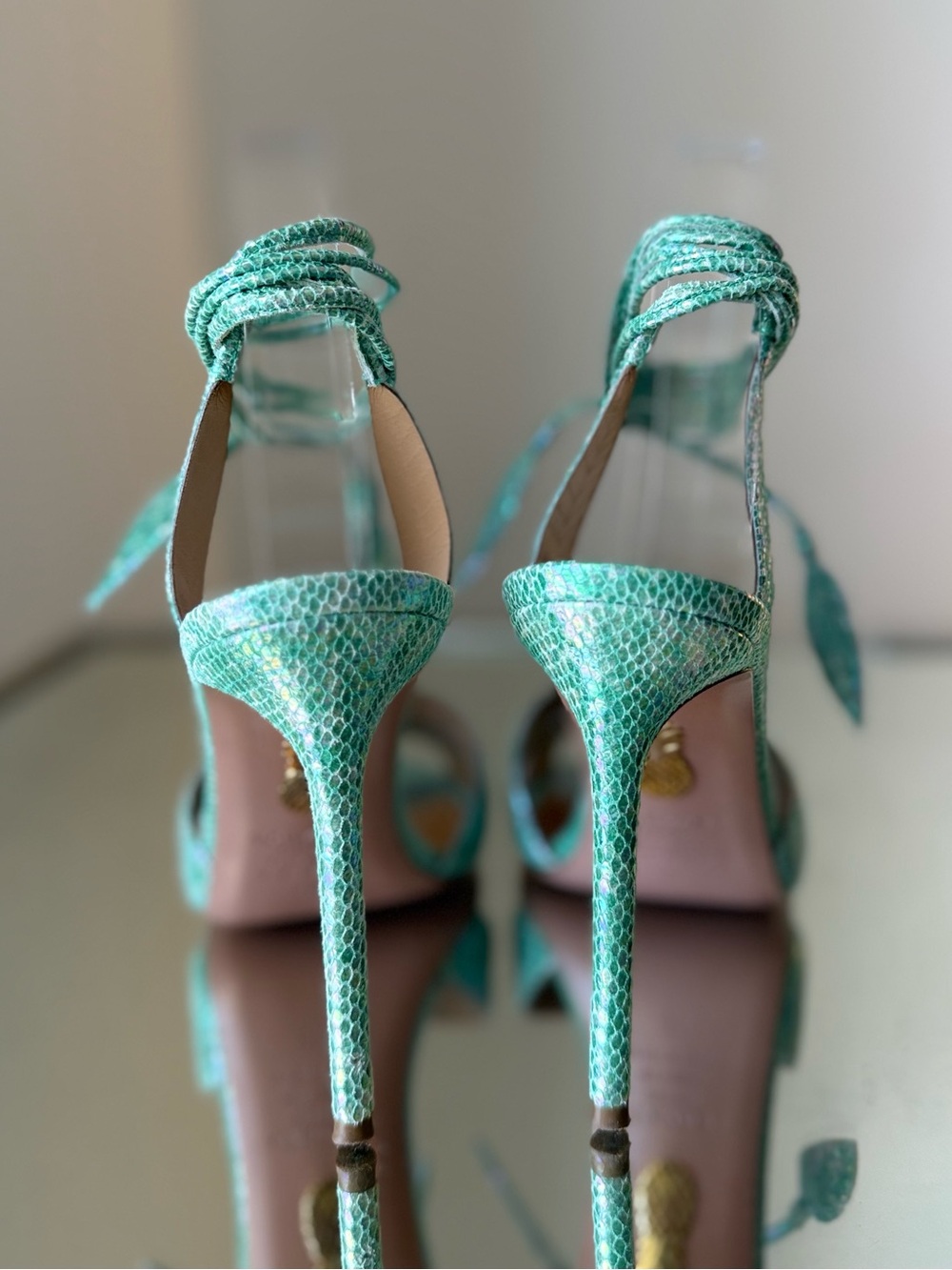Like new Aquazzura 105mm leaf-detail ankle-tie sandals $1,095 38 - Picture 9 of 11